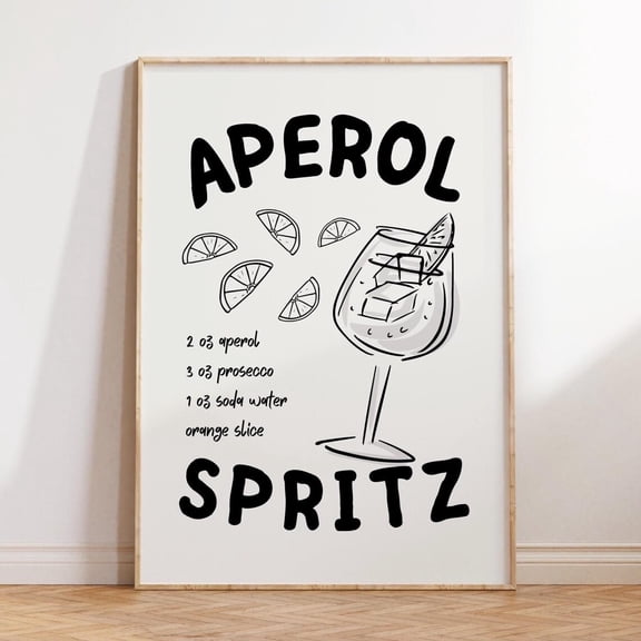Aperol Spritz Recipe Bar Cart Cocktail Beverage Art, Unframed Paper Poster 8x10in