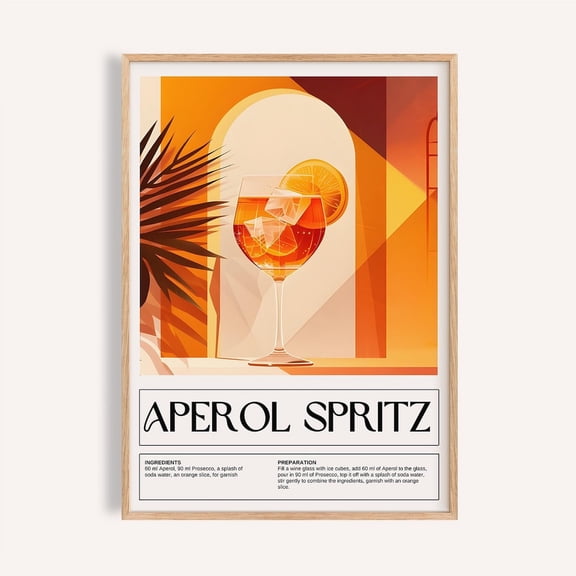 Aperol Spritz Recipe Poster: Modern Cocktail Kitchen Wall Art Unframed Paper Print