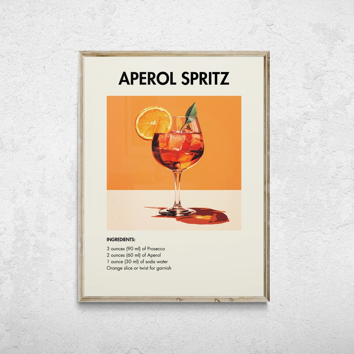 Aperol Spritz Retro Cocktail Print, Bar Cart Art, Unframed Canvas ...