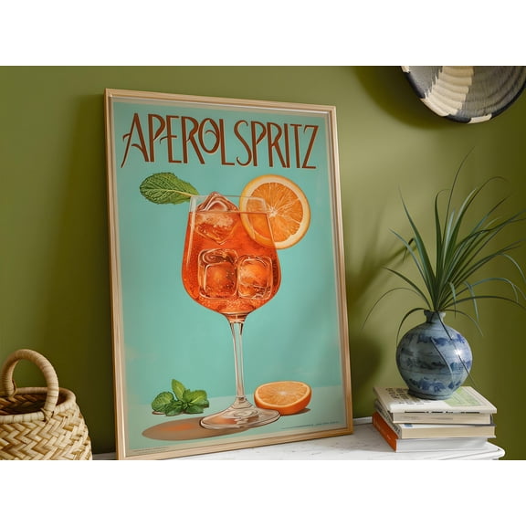 Aperol Spritz Retro Poster - Cocktail Art - Handmade Wall Decor , Poster Only