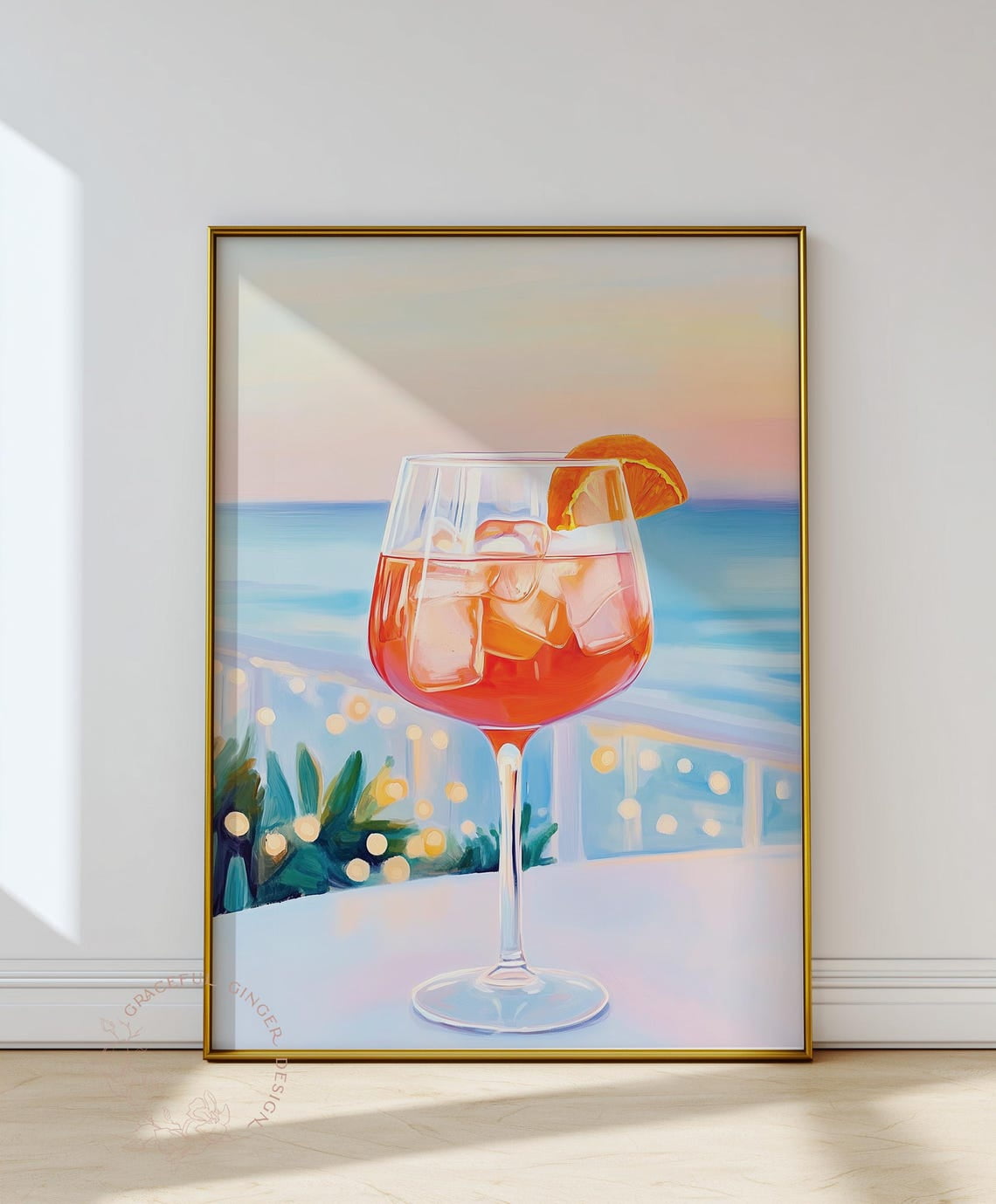Aperol Spritz Sunset Print, Coastal Cocktail Bar Cart Wall Decor Home ...
