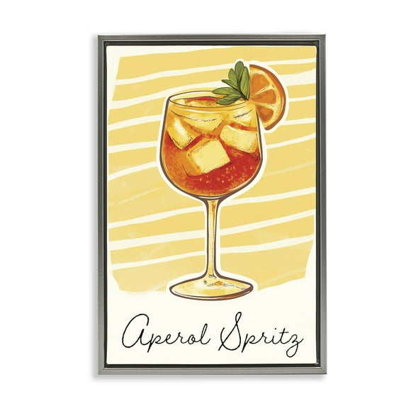 Stupell Industries Aperol Spritz and Yellow Stripes Gray Framed Floater Canvas Wall Art, design by Heidi Kuntz