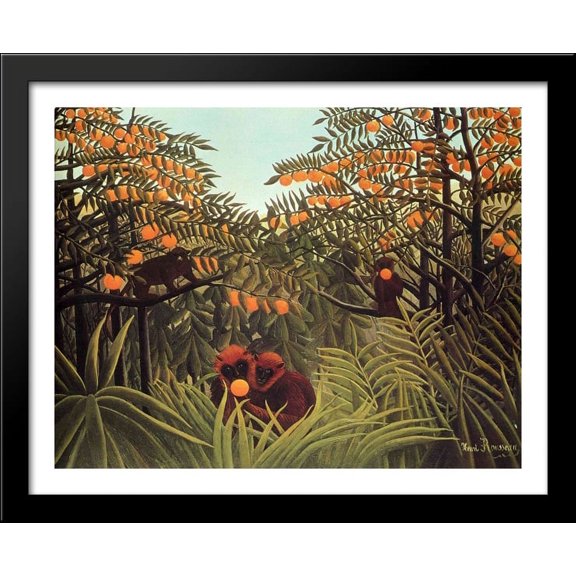 Apes in the Orange Grove 36x28 Large Black Wood Framed Print Art by Henri Rousseau