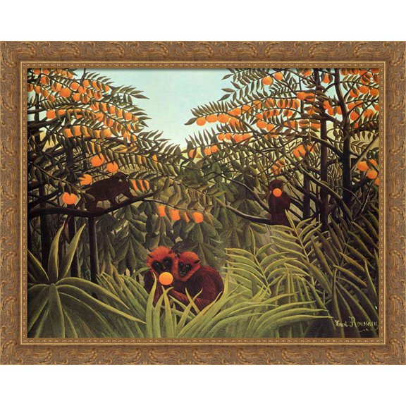 Apes in the Orange Grove 36x28 Large Gold Ornate Wood Framed Canvas Art by Henri Rousseau