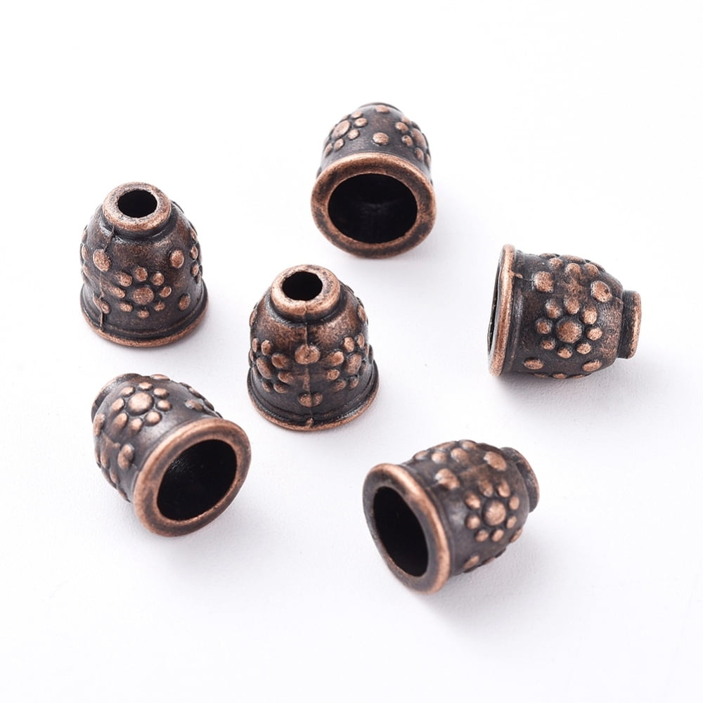 Apetalous Alloy Cord End Caps Tibetan Style Cadmium Free & Nickel Free & Lead Free Red Copper 11x10mm Hole: 3mm Inner Size: 8mm about 550pcs/1000g