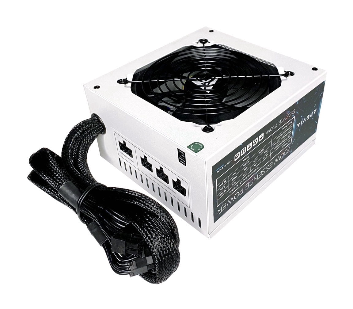 Apevia ATX-ES700-WH Essence 700W ATX Semi-Modular Gaming Power Supply with Auto-Thermally Controlled 120mm Black Fan, 115/230V Switch, All Protections, White Casing