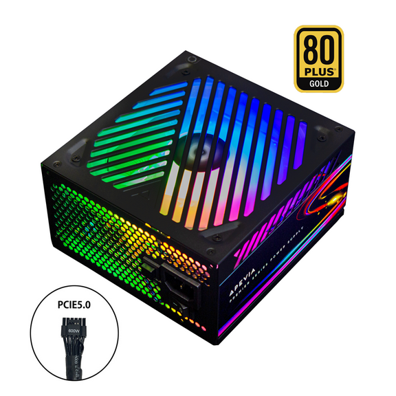 Apevia ATX-PM1000W PCIe 5.0 & ATX 3.0 Ready Premier 1000W 80+ Gold Certified, Includes PCIe 5.0 / Gen 5 12VHPWR Connector, Active PFC ATX Semi-Modular Gaming Power Supply with 366 RGB Light Modes