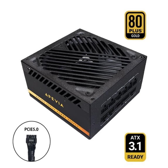 Apevia GALAXY650W Galaxy 650W 80 Plus Gold ATX 3.1 Fully Modular Gaming Power Supply - PCIe 5.1 Ready 12VHPWR Cable - 135 mm Silent FDB Fan Japanese Capacitors Reliable, Black