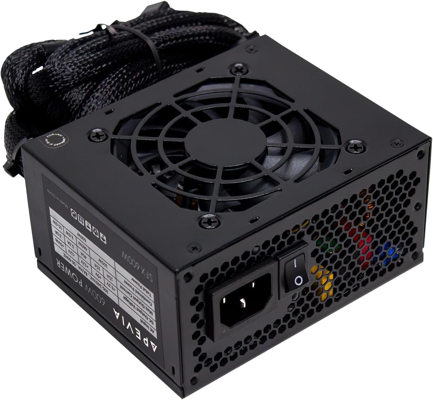 Apevia SFX-AP600W 600W Micro-ATX Power Supply – Fixed Cables, Low Noise, Full Range Active PFC, Desktop & Gaming PC, Server Compatible PSU