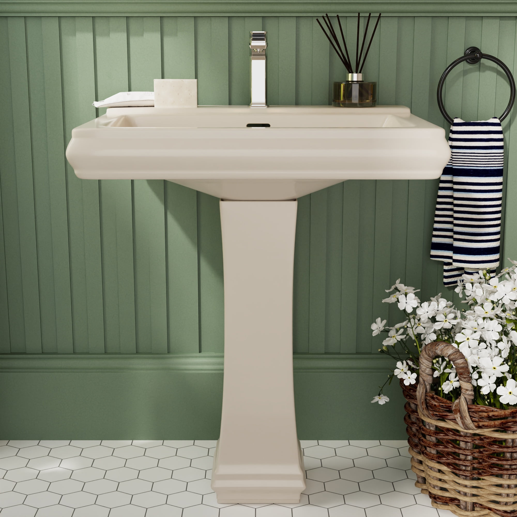 Bone Ceramic Single Hole Pedestal Bathroom Sink