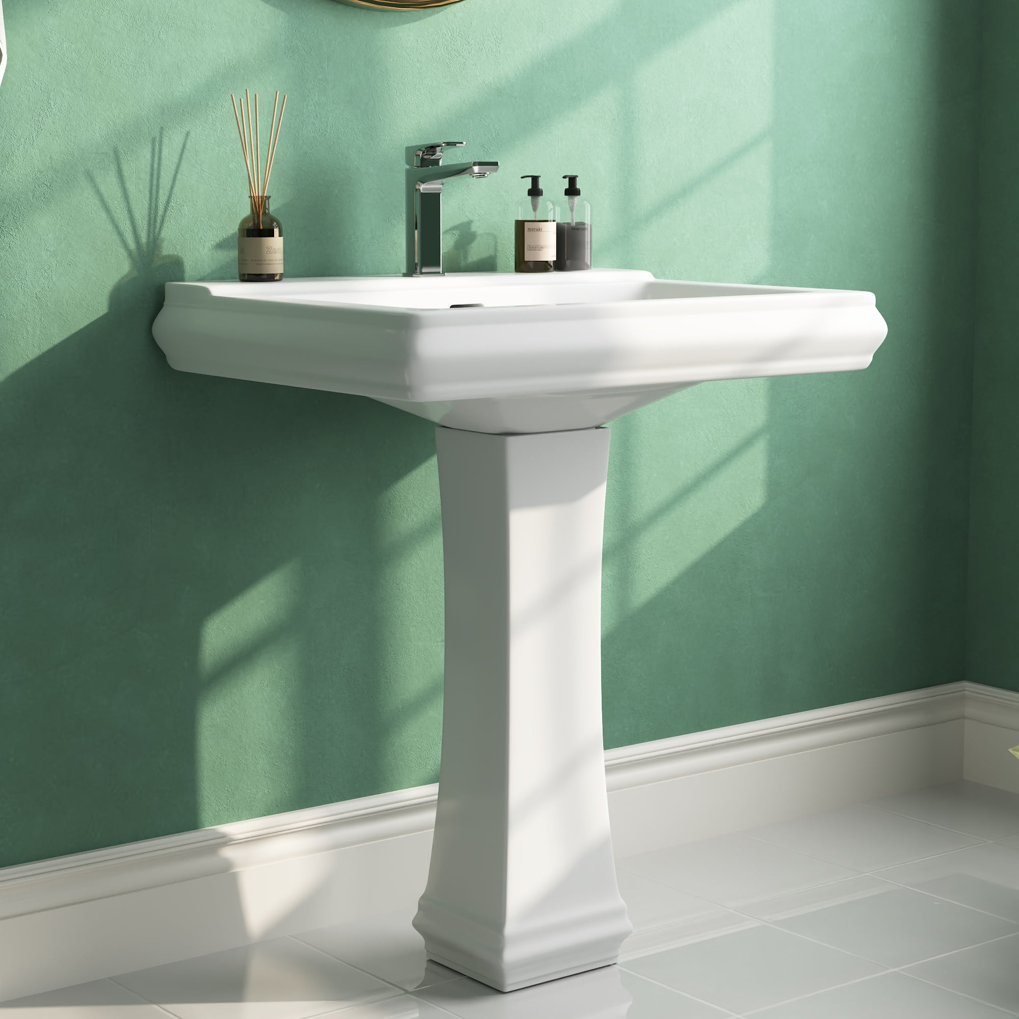 Apex 26" White Ceramic Rectangular Pedestal Bathroom Sink