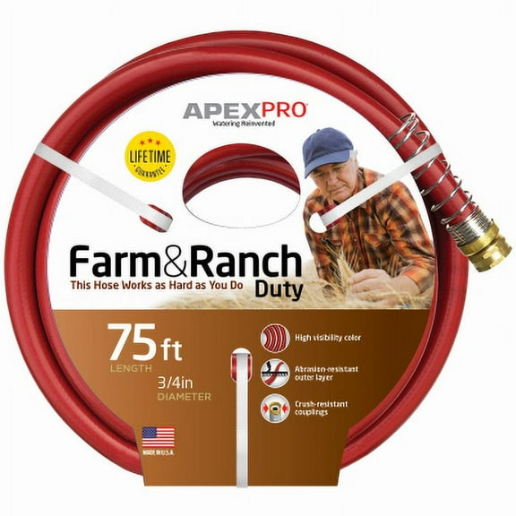 Apex 3/4" x 75' Dark Red Farm & Ranch Duty All Purpose Hose Radial Braid Re