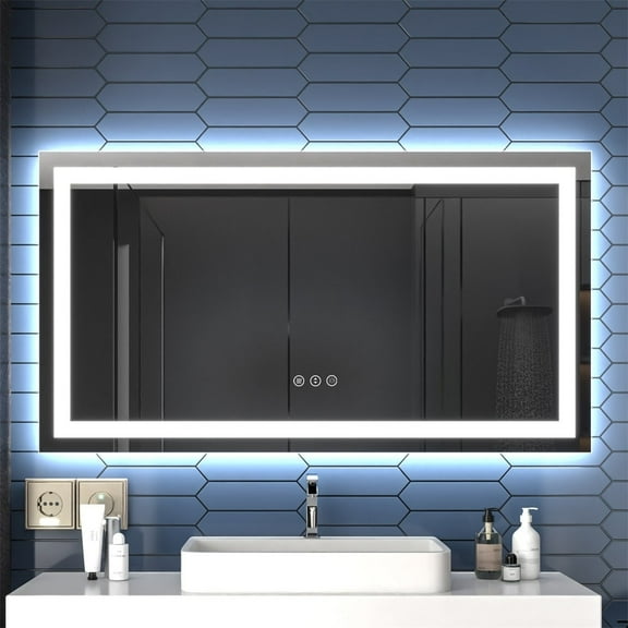 Apex 55" W x 30" H LED Bathroom Light MirrorAnti FogDimmableDual Lighting ModeTempered Glass