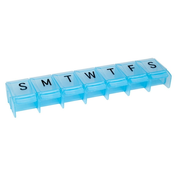 Apex 7- Day Push to Open Pill Organizer, 1x Per Day or AM/PM (1 Time Per Day, Blue)