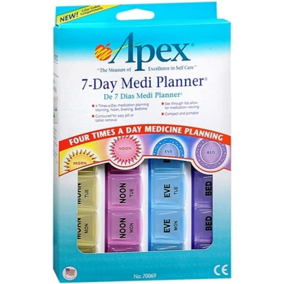 Apex 7-Day Medication Tray Planner Pills Organizer, 4 Pack