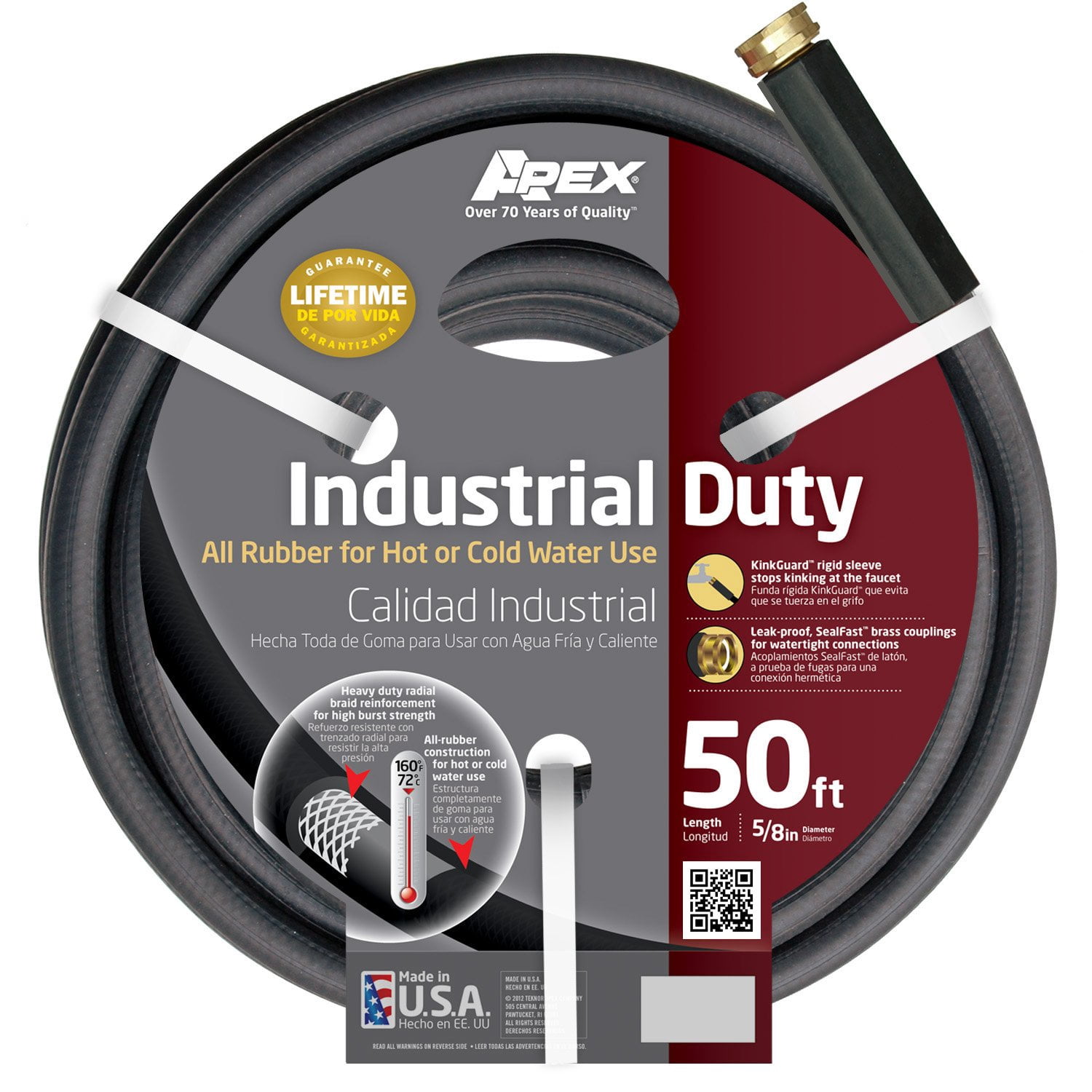 Apex, 8650-50, Commercial All Rubber Hot and Cold Water Hose, 5/8-Inch-by-50-Foot