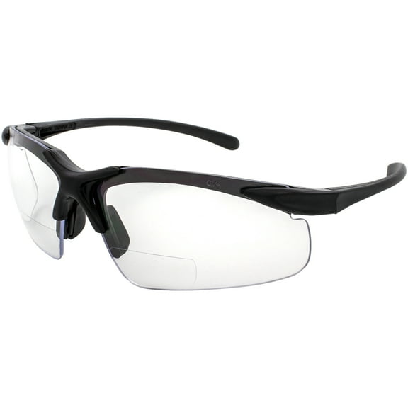 Apex Bifocal Safety Glasses UV400 Magnifying Reading Eyewear 2.50, (Clear,Black), Large