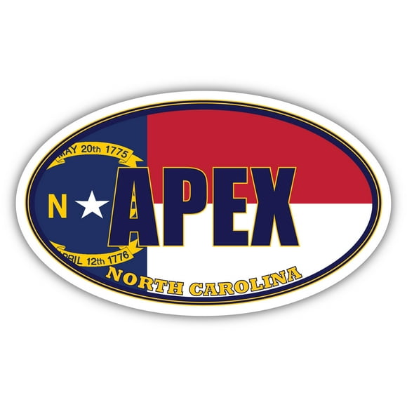 Apex City North Carolina State Flag | NC Flag Wake County Oval State Colors Bumper Sticker Car Decal 3x5 inches