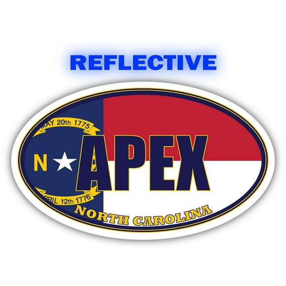 Apex City North Carolina State Flag | NC Flag Wake County Oval State Colors Reflective Sticker Car Decal 3x5 inches