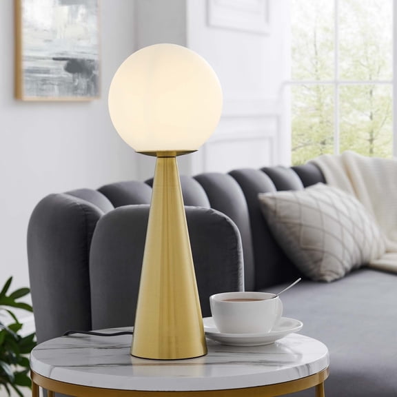 Apex Glass Globe Glass Table Lamp, White Satin Brass