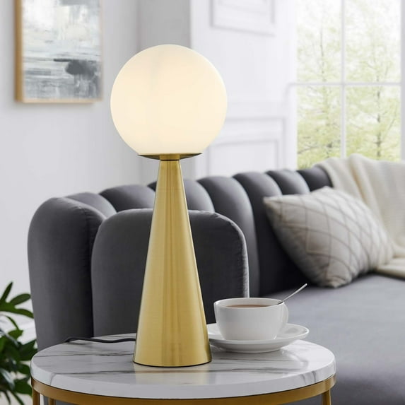 Apex Glass Globe Glass Table Lamp, White Satin Brass