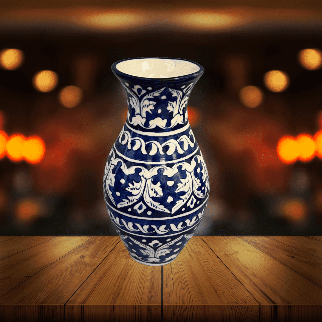Apex Global Blue Pottery Vase, 9 in, Washable, Classic Asian Design ...