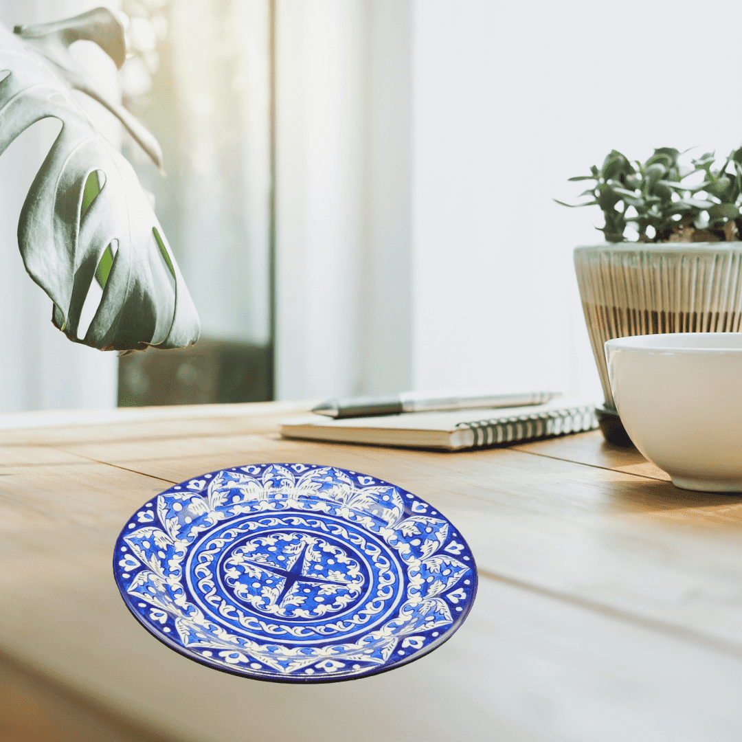 Apex Global Handcrafted Ceramic Flower Dinner Dish, 25 cm x 2 cm, Blue ...