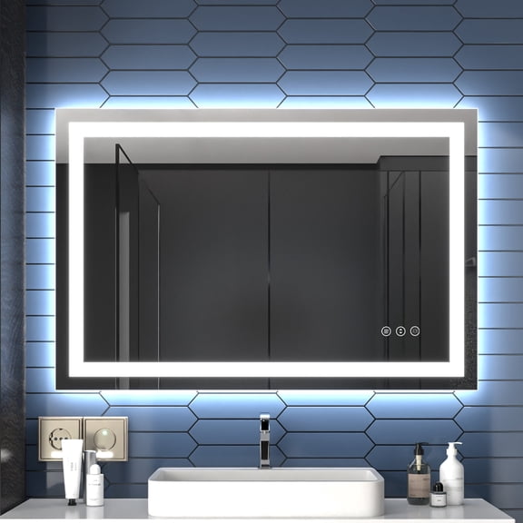 48" W x 32" H LED Bathroom Light Mirror,Anti Fog,Dimmable,Dual Lighting Mode,Tempered Glass|Apex