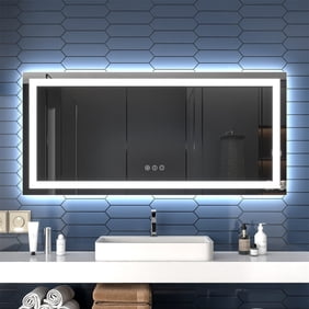 Apex LED Bathroom Light Mirror 60" x 28" Anti Fog Dimmable Dual Lighting Tempered Glass