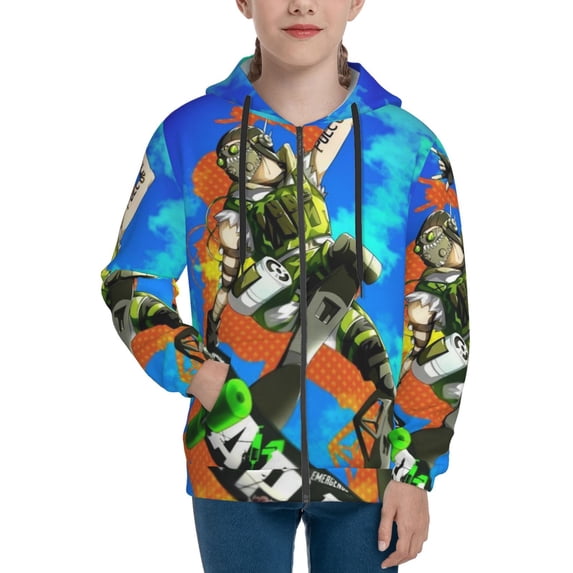 Apex Legends Octane Youth Sweatshirt 3D Printed Hoodie Activewear Teenager Winter Full-Zip Drawstring Jacket Coats Active Pullover Hooded Blouse For Boys Girls Medium