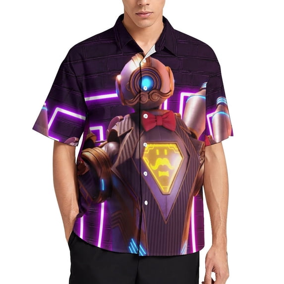 Apex Legends Pathfinder Casual Short Sleeve Shirt Lapel Collar Shirt Summer Beach Shirt M