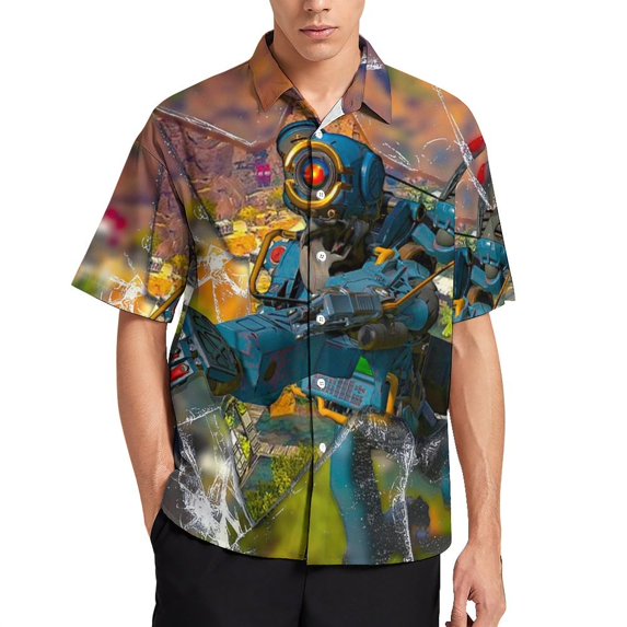 Apex Legends Pathfinder Casual Short Sleeve Shirt Lapel Collar Shirt Summer Beach Shirt XL