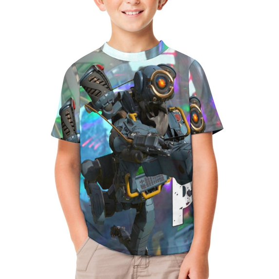 Apex Legends Pathfinder Kids Short Sleeve Tee Shirt Novelty Crewneck T-Shirts Unisex Summer Blouse Tops for Boys Girls 120CM