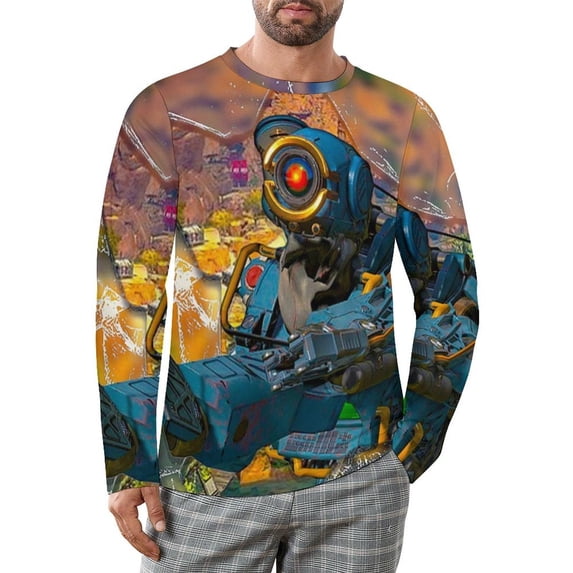 Apex Legends Pathfinder Men's Long Sleeve T-Shirt Loose Trendy Tee Soft Stretch Casual Shirt Top for Outdoor Indoor L