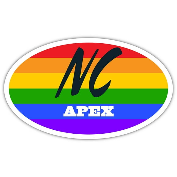 Apex NC North Carolina Wake County Rainbow Pride Flag 6 Stripes Pride Flag Euro Decal Bumper Sticker 3M Vinyl 3" x 5"