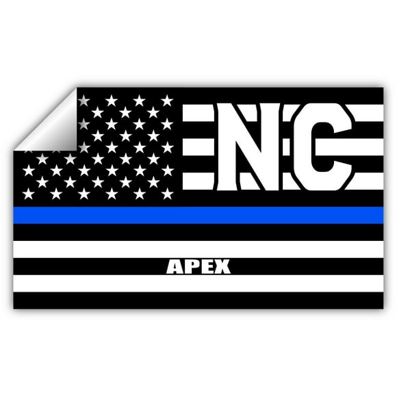 Apex NC North Carolina Wake County Thin Blue Line Stealthy USA Flag - Honoring Law Enforcement Officers Flags - Blue Lives Matter Euro Decal Bumper Sticker 3M Vinyl 3" x 5"