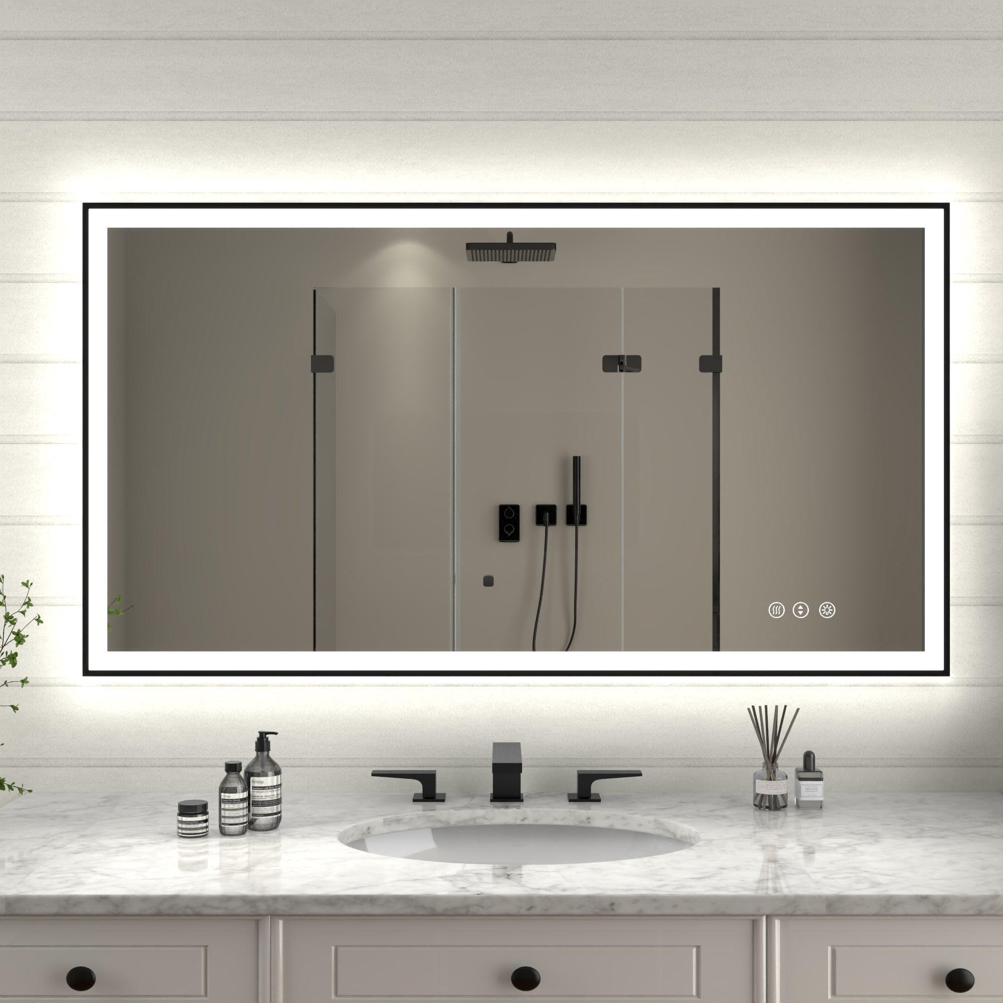 Apex-Noir 55"x30" Framed LED Lighted Bathroom Mirror - Walmart Business ...
