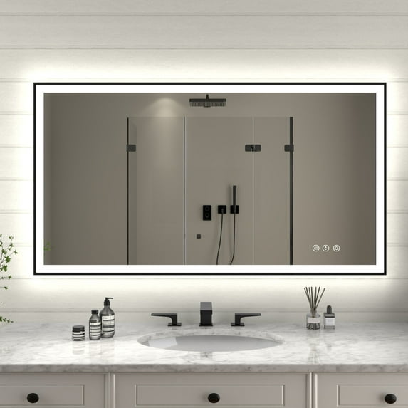Apex-Noir 55"x30" Framed LED Lighted Bathroom Mirror