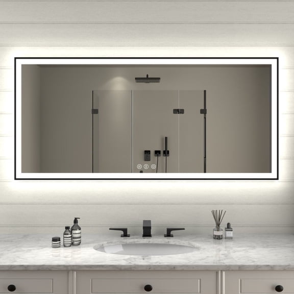 Apex-Noir 60"x28" Framed LED Lighted Bathroom Mirror