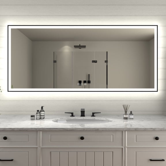 APEX-Noir 72"x32" Framed LED Lighted Bathroom Mirror
