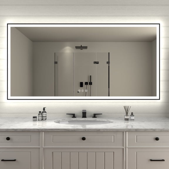 Apex-Noir 72"x36" Framed LED Lighted Bathroom Mirror