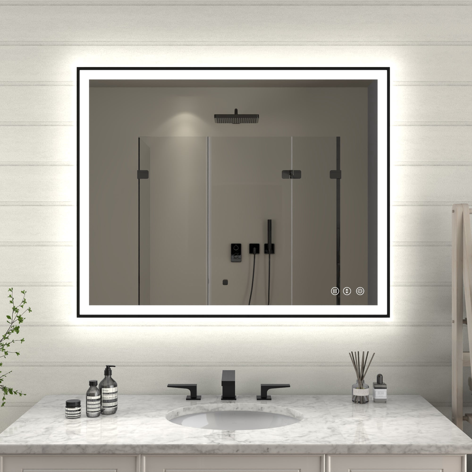 Apex-Noir 48"x32" Framed LED Lighted Bathroom Mirror - Walmart.com