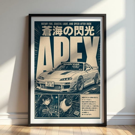 Apex Rx7 Jdm Japanese Drift Car Wall Art Retro Manga Racing Print Tokyo Street Racing Decor, Unframed Paper Print