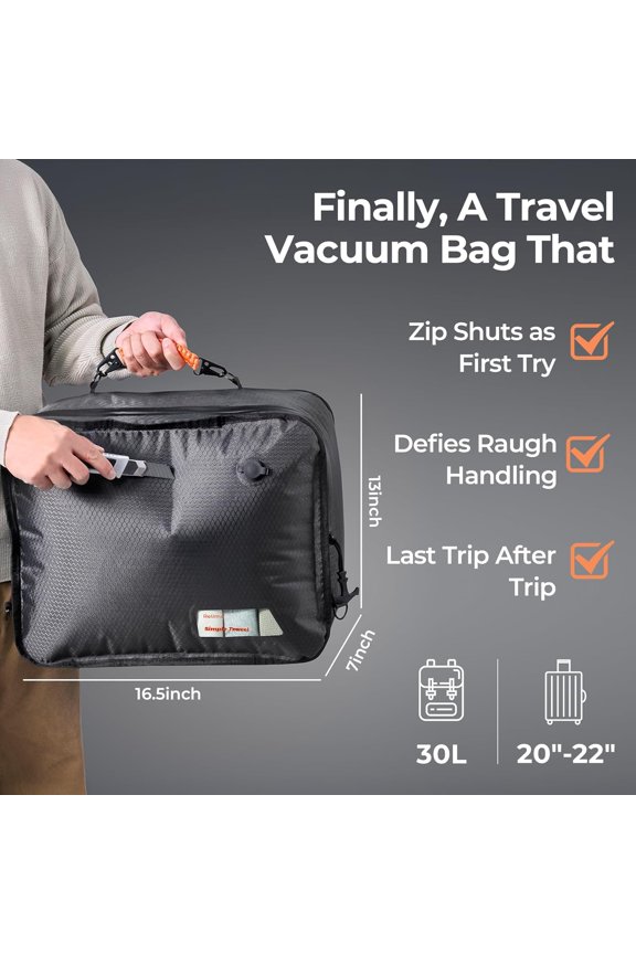 Apex Series Vacuum Bags for Travel Luggage with Pump, Reusable Compression Bags 180 Open Space Saver Packing Cubes for Clothes Camping Hiking