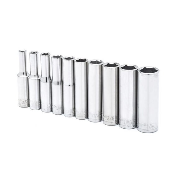 Crescent Assorted Sizes X 1/4 in. drive SAE 6 Point Deep Well Socket Set 10 pc