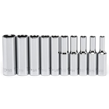 Crescent Assorted Sizes x 1/4 in. drive SAE 6 Point Deep Well Socket Set 10 pc.