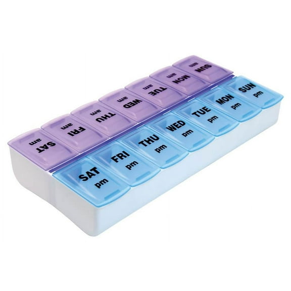 Apex Twice-a-Day Weekly Pill Box Planner and Organizer, Portable Container for Easy Travel