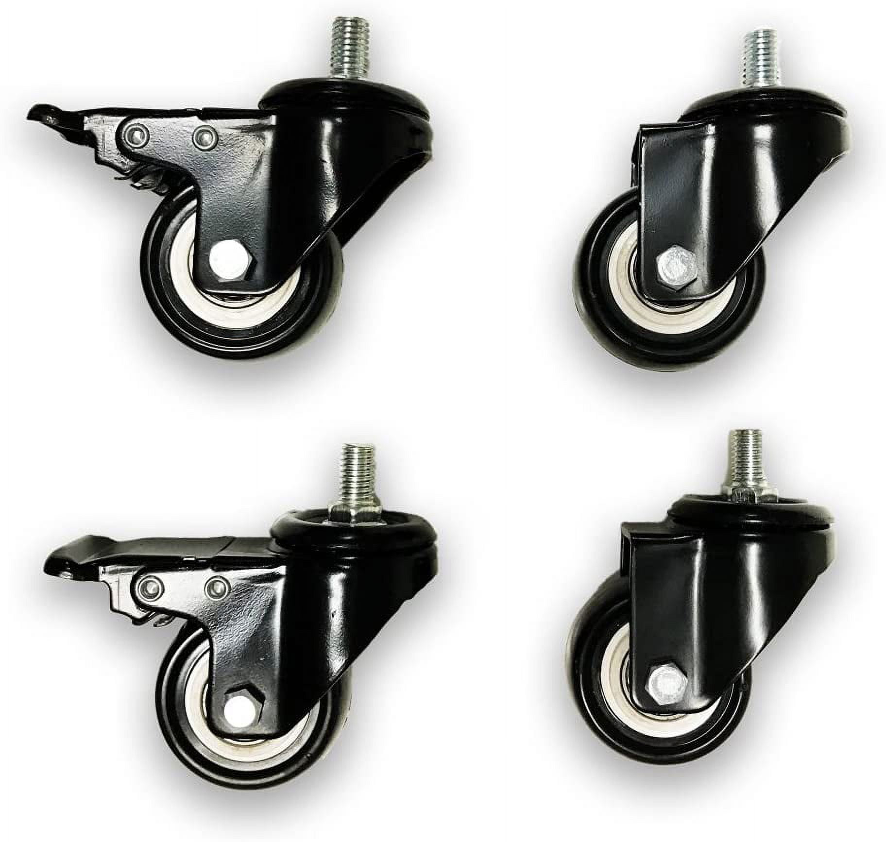 ApexDesk 2-Inch Heavy Duty Rubber Caster Wheels with Swiveling Threaded Stem and Stationary Locks, 440 lbs. Total Load Capacity, and Compatible with Standing Desks & More (Pack of 4)