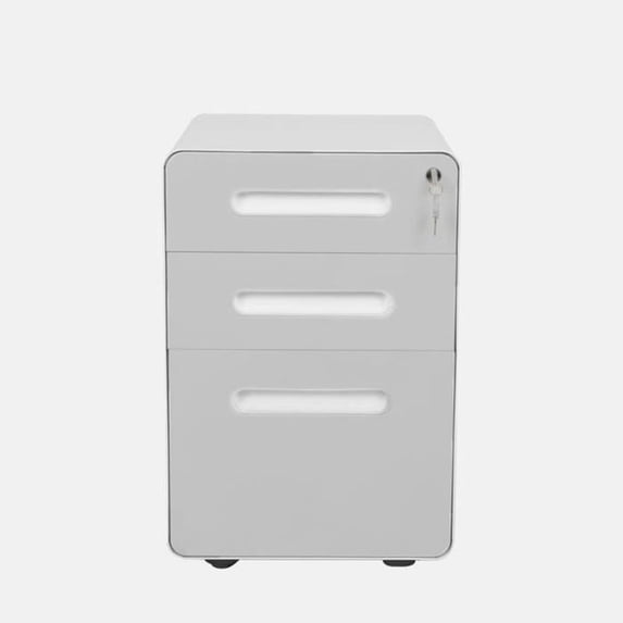 ApexDesk 3-Drawer Metal Mobile File Cabinet with Locking Keys & Casters White