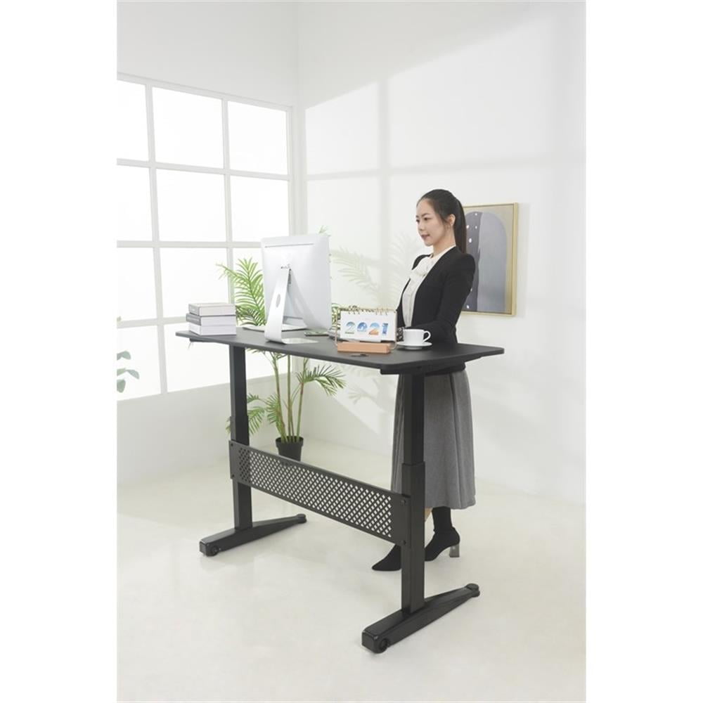 ApexDesk 55 Modern Metal and Wood Pneumatic Height Adjustable Desk in Black